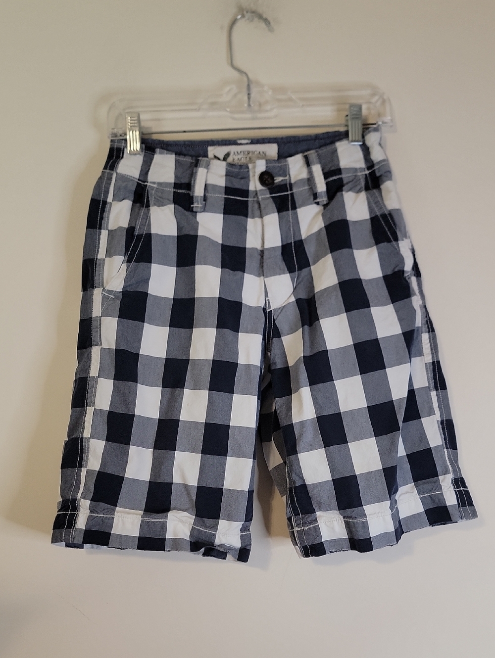 American Eagle Outfitters Navy and White Checkered Flat Front Shorts